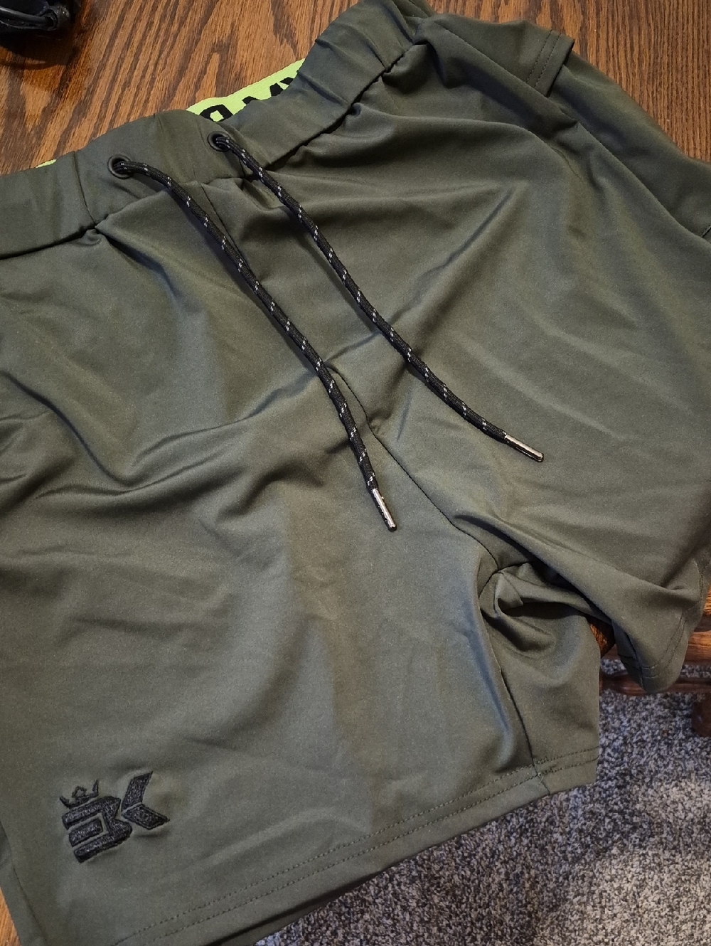 Olive Green Athletic Drawstring Shorts